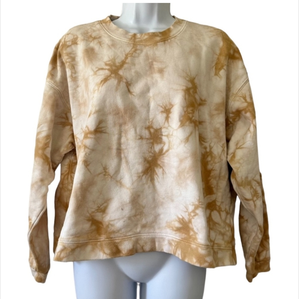 Madewell Women's Neutral Brown/White Tie Dye Do Well Crew Neck Sweatshirt- Large